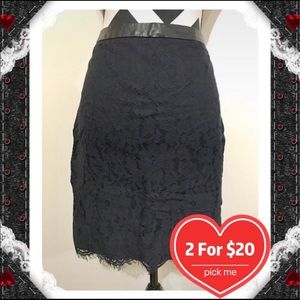 CWonder LaceOverlay Leather Waist Band Black Skirt